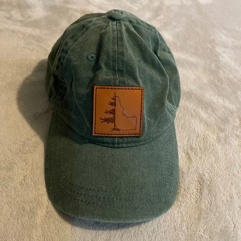 Pacific Headwear 300WC Green Idaho Tree Leather Patch Hat Adjustable Cotton Cap